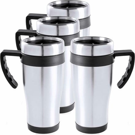 5x Roestvrijstalen thermo bekers zwart 450 ml - RVS warmhoudbekers