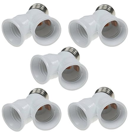 E27 Y-adapter 2-voudig voor lampen - 1x E27 naar 2x E27 schroeffitting - Max. 40 Watt per sokkel (wit, 5 stuks)