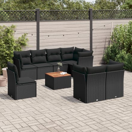 vidaXL - 9-delige - Loungeset - met - kussens - poly - rattan - zwart