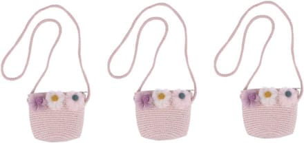 Kinder Stro Tas - Zomer Set - Buitenspelen - Set van 2 - 14 cm - Roze