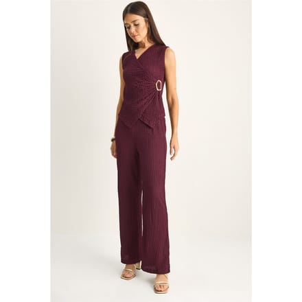 Geribbelde Mouwloze Blouse en Wijde Broek Set