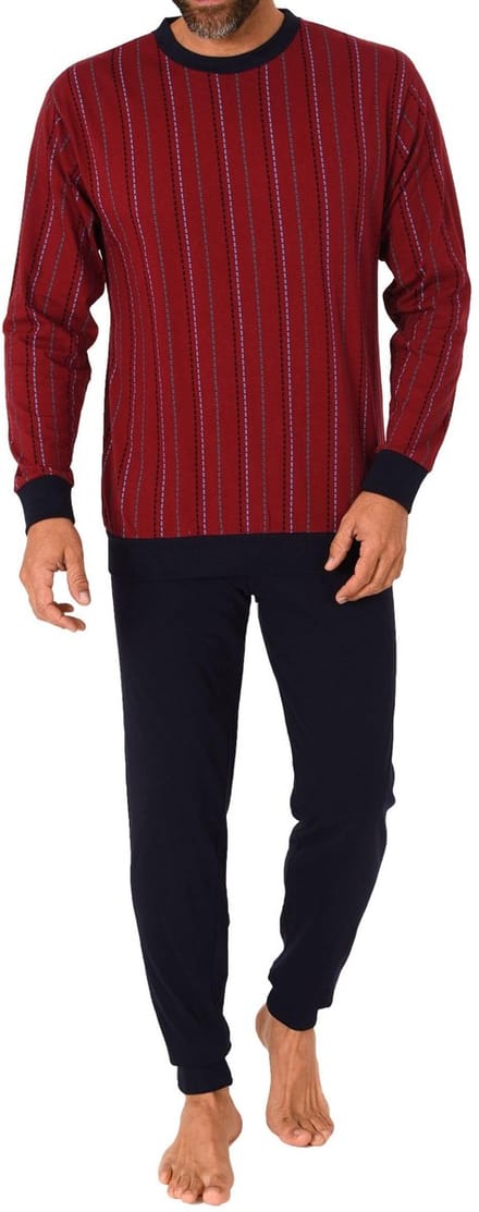 Herenpyjama met lange mouwen en manchetten in een elegante look
