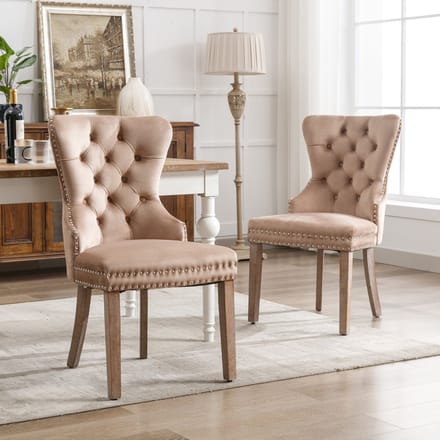 Clruro Eetkamerstoelen - Set van 2 - Deurklopper & Nagelkop - Massief Houten Poten - Fluweel - Bruin