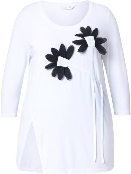 MIAMODA - Dames - T-shirt A-lijn 3D-bloemen - Sneeuwwit - Maat 48