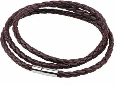 Fako Bijoux® - Wikkelarmband - Gevlochten - Pinsluiting - Donkerbruin