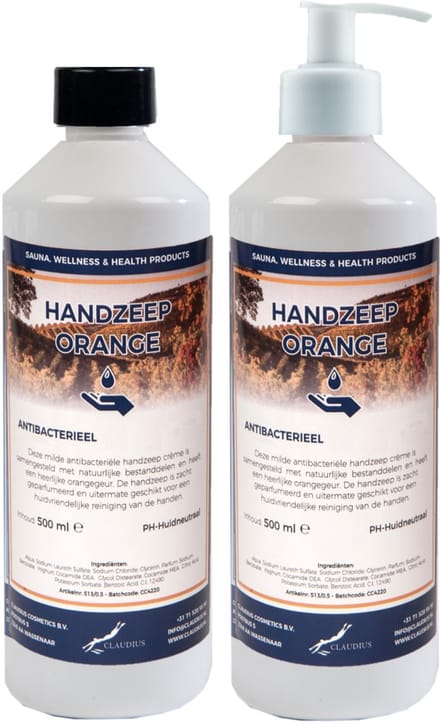 Handzeep Orange 500 ml - set van 2 stuks - met gratis pomp - Voordeelverpakking