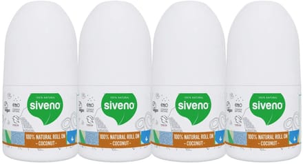 Siveno 100% Natuurlijke Roll-On Deodorant Kokos Voordeelverpakking 4 Stuks