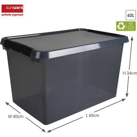 Comfort line opbergbox 62 liter transparant grijs/zwart  60 x 40 x 34 cm