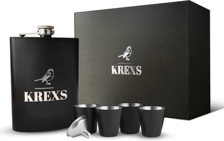 Krexs Heupfles - Platvink - Heupflesje - Zakflacon – Veldfles - Drankflacon - RVS - 4 Shotglaasjes