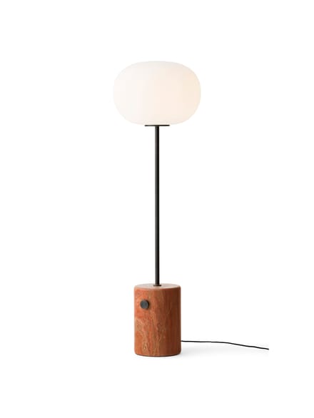 Audo Copenhagen Audo vloerlamp JWDA, brons/rood, travertijn, 130 cm, dimbaar.