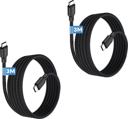 Usb C kabel 3m - Stevig nylon - 65W snelladen - 480Mbps data