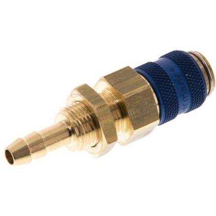 Messing DN 5 Blauw Luchtkoppeling Snelkoppeling 6 mm Slangpilaar Schotkoppeling