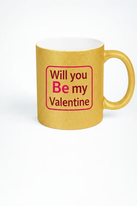Gouden Glitter Valentijn Mok 'Will you Be my Valentine' - Romantisch Cadeau