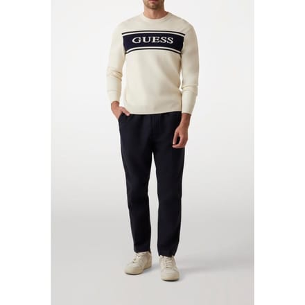 GUESS Flick Cn Blocking Sw Pearl White Taglia: M | Maglie a manica lunga Outlet | Uomo | Bianco