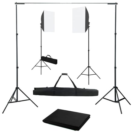 vidaXL - Fotostudioset - met - softboxlampen - en - achtergrond