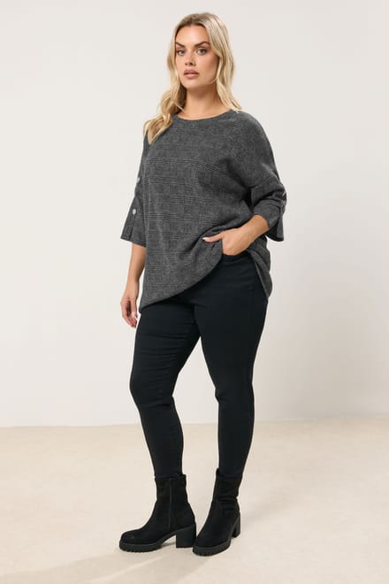 Yours Grijze Geruite Zachte Top Met Knopen Size 48
