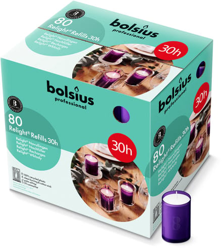 Bolsius - Horeca Relight - Navulling - 64/52 - 80 stuks per verpakking - Paars