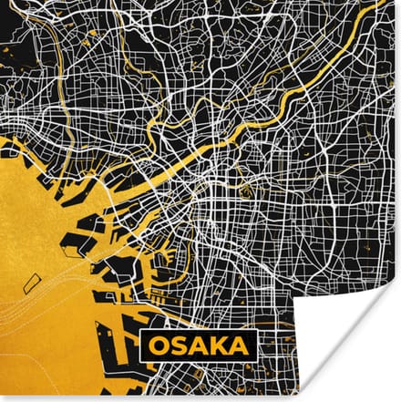 Poster Goud - Osaka - Stadskaart - Plattegrond - Kaart - 30x30 cm