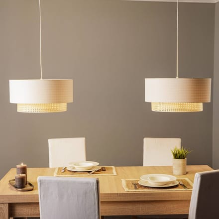 Duolla Boho-hanglamp, ecru/hout, 2-lamps, textiel/rotan
