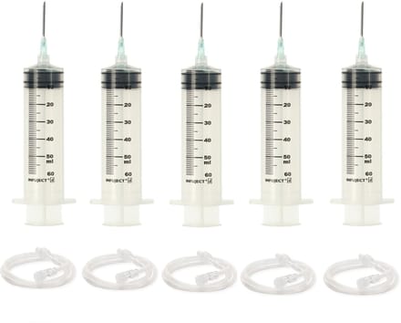 5x injectiespuit met naald 60ml Lijm + verleng slang 70 cm
