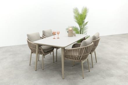 Romeo/Sofia rope dining tuinset voor 4 personen 160x90 cm. - Latte