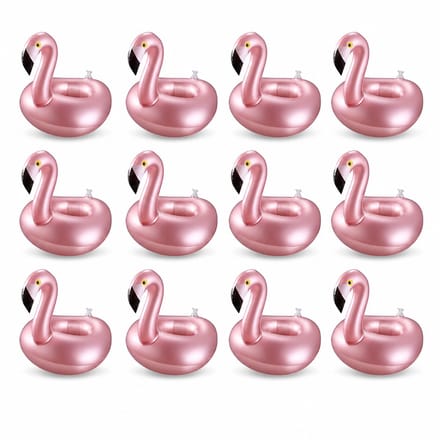 Opblaasbare bekerhouder voor zwembad - flamingo drinkhouder - roségoud - set van 12