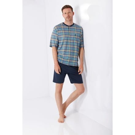 Geruite heren shortama van Hajo - Blauw - Maat - 48