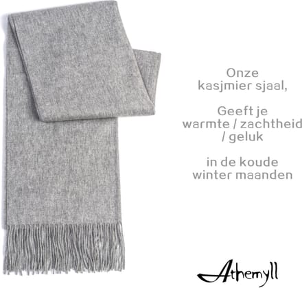 Athemyll kasjmier Sjaal 100% Kasjmier Lichtgrijs - 220×50 cm
