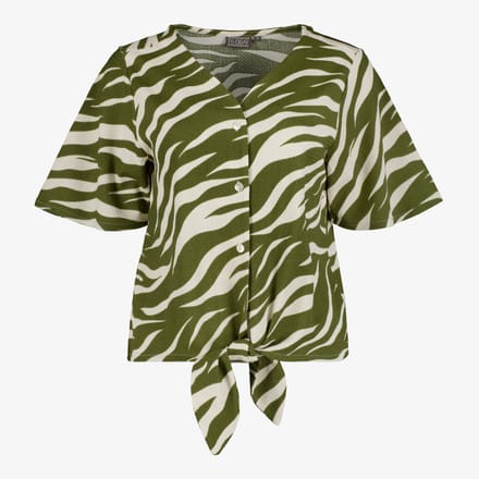 TwoDay geknoopte dames blouse zebraprint groen wit - Maat S