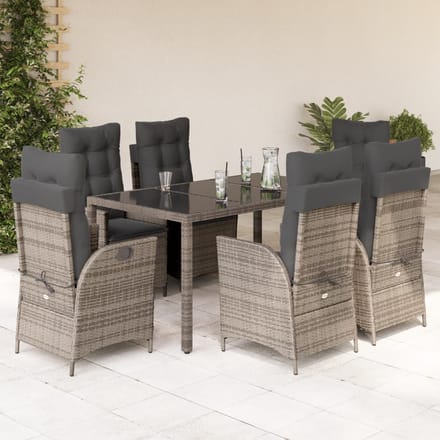 vidaXL - 7-delige - Tuinset - met - kussens - poly - rattan - grijs