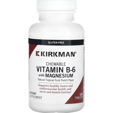 Kirkman Labs, Kauwbare Vitamine B-6 met Magnesium, Natuurlijke Tropische Vruchtenpunch Smaak, 120 Tabletten