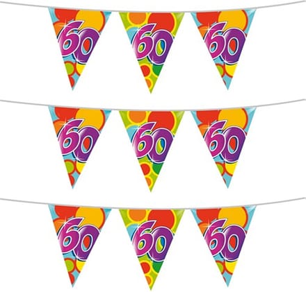 Haza Vlaggetjes 60 jaar - leeftijd verjaardag - 3x stuks - plastic 10m