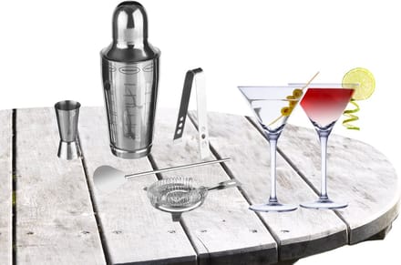 Cocktailshaker set RVS 5-delig inclusief 4x cocktail/martini glazen 220 ml