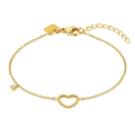 Twice As Nice Armband in goudkleurig edelstaal, hartje met steentje 16cm+3cm