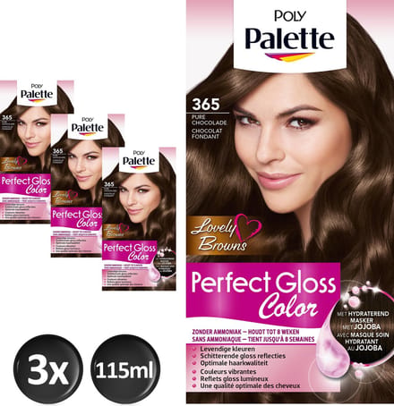 Poly Palette Perfect Gloss 365 Chocolade Haarverf - 3 stuks - Voordeelverpakking