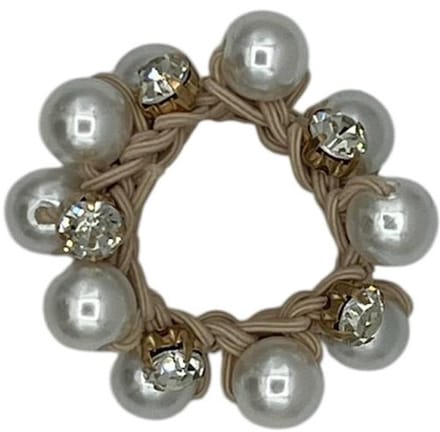 Haarelastiek - elastiek - kralen - parels - steentjes - wit - beige elastiek