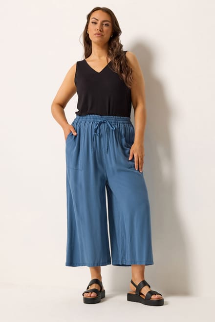 Yours Midblauwe Chambray Culottes Size 42