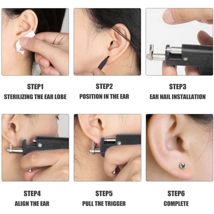 Roestvrijstalen Body Piercing Tool Kit Professionele Oor Neus Navel Piercing Machine met Oorstekers piercing machine with studs set gray