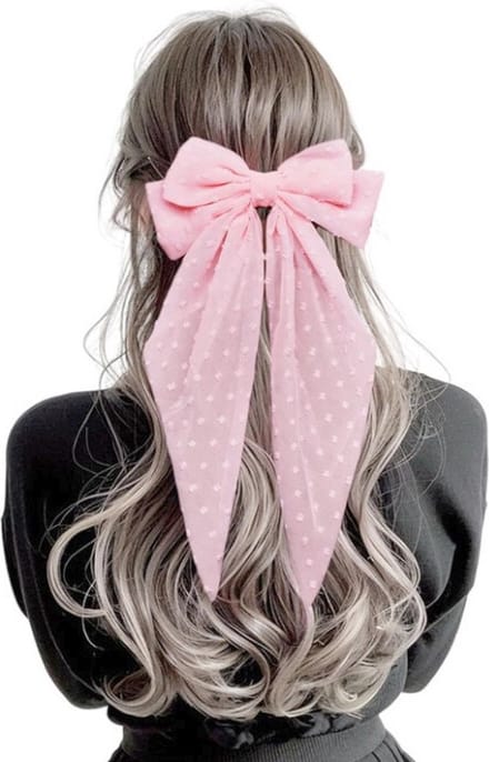 Zac's Alter Ego - Large Patterned Lace Double Hair Bow On Barrette With Tails Haarstrik - Pastelroze