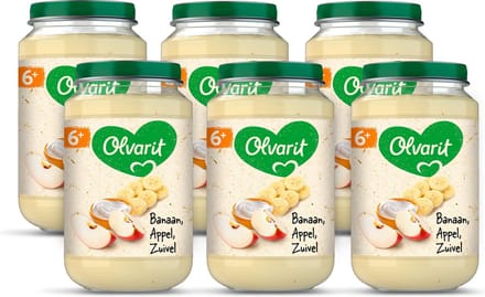 Olvarit Fruithapje 6+ Maanden – Banaan Appel Zuivel - 6 x 200g