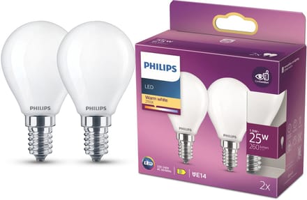 Philips LED spot Classic Mini-ball 2.2W/827 (25W) Frosted 2-pack E14