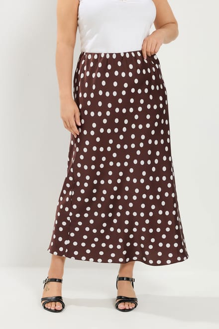 Yours Satijnen Rok Met Stippen In Chocoladebruin Size 44