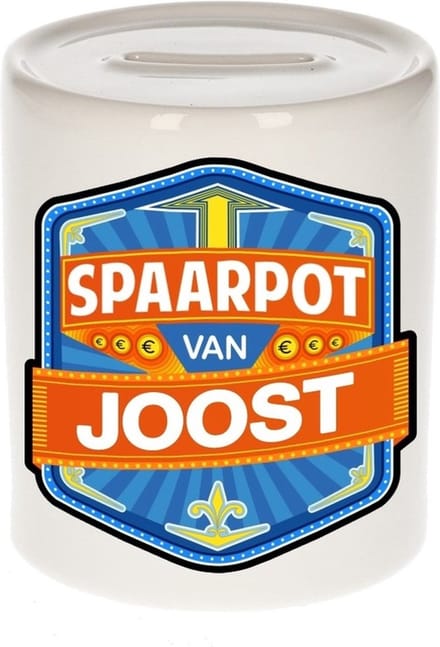 Bellatio Decorations Kinder spaarpot met naam - Joost - keramiek - met dop - wit - Sparen - Spaargeld van Joost