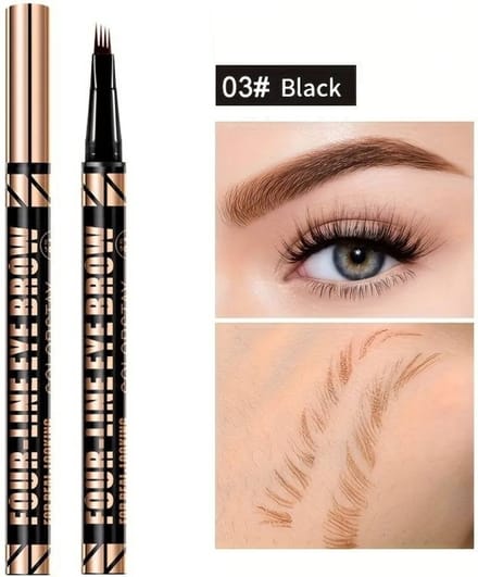 3D Wenkbrauwpotlood Waterproof Zwart / Black – Microblading Eyebrow Pen met 4 Split Micro Tip en Natuurlijk Haar Effect – 48H Langhoudend