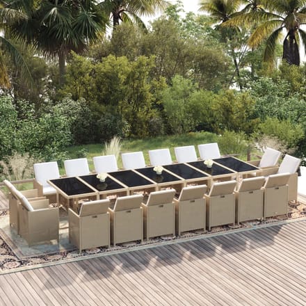 vidaXL - 19-delige - Tuinset - met - kussens - poly - rattan - beige