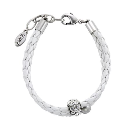 Behave - Armband - wit gevlochten imitatieleer steentjes - minimal chic
