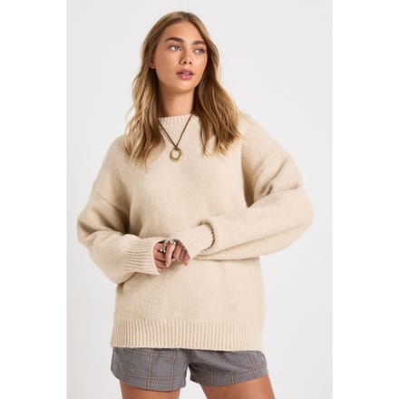 boohoo Dames Superzachte chunky breigoed met ronde hals en oversized pasvorm | Steen | Maat: Medium