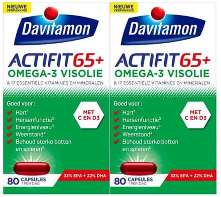 Davitamon - Actifit 65+ Omega-3 Visolie - 2 x 80 capsules - Voordeelverpakking