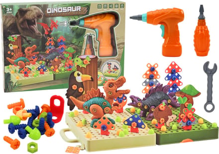 Playos® - Schroevendraai Dinosaurus - 3D Bouwen - in Koffer - met Boormachine - Doos - Constructiespeelgoed - Educatief - Bouwen - Sinterklaas
