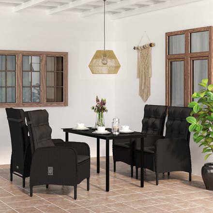 vidaXL - 5-delige - Tuinset - met - kussens - zwart